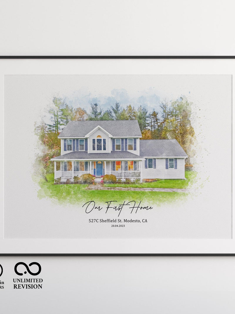 Personalized Watercolor Home Portrait: Custom House Painting (Digital Download) house warming flower