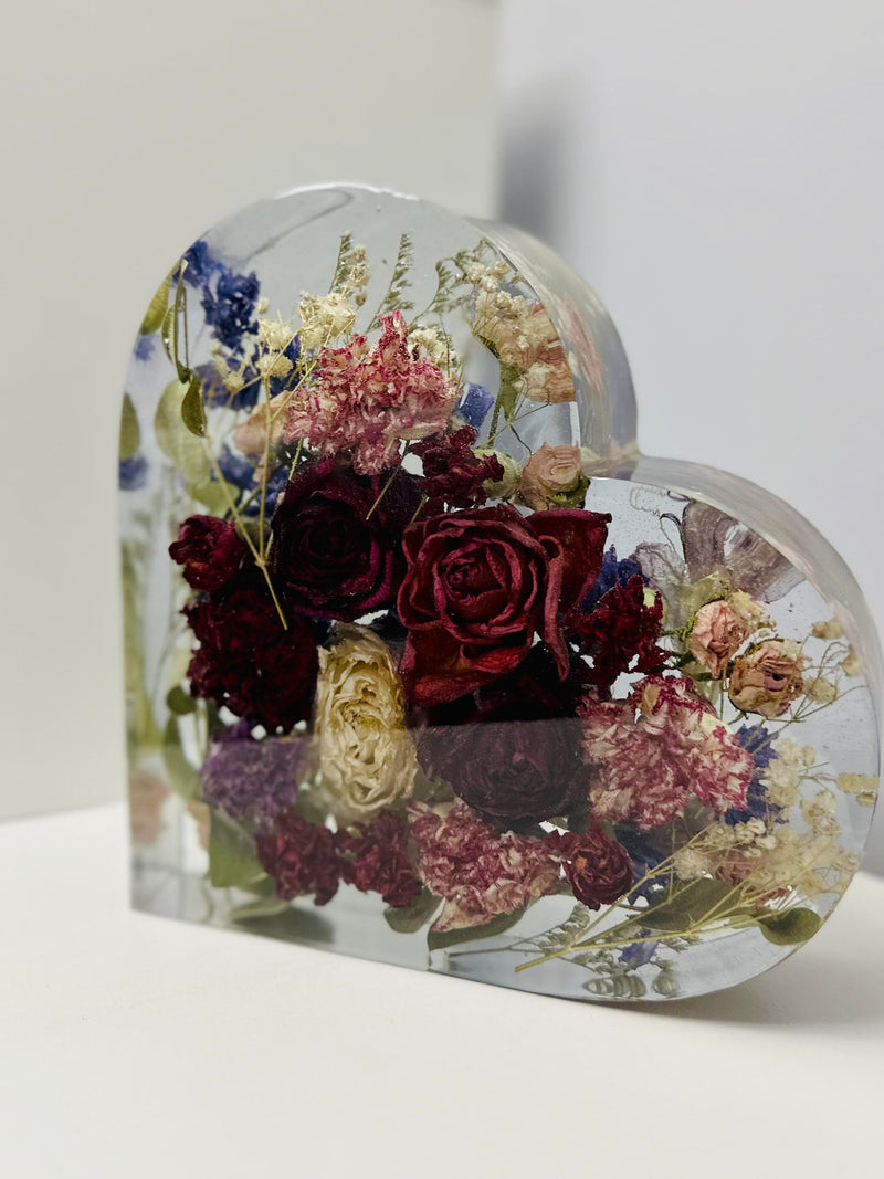 Custom Floral Resin Keepsake - Wedding & Memorial Flower Preservation - Handmade large heart, arch, square, hexagon, bookends floral block FLOWER DELIVERY