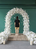 Luxury Backdrop Fleurs Artificielles Mariage Romantic Decoration Custom White Rose Babybreath Floral Arrangement Props wedding flower