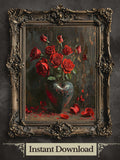 Gothic Red Rose Still Life Oil Painting: Dark Romance Decor (Digital Download) Love Romance Flower