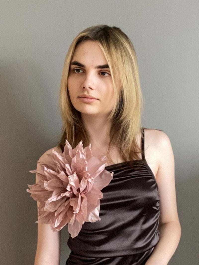 Oversized Dusty Pink Peony Brooch, Silk Chiffon Flower Pin silk flower
