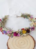 Wildflower Bohemian style crown. Colorful dried flower crown. Rural wedding dried flower crown. Autumn themed girl's crown.Children's Crown wedding flower