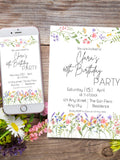 Wildflowers women birthday invitation, Editable spring flower adult bday party template Floral gender neutral baby shower evite Bachelorette birthday flower