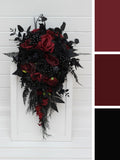Cascading bouquet Burgundy black flowers Fall bridal bouquet Faux bouquet Fall wedding Halloween wedding  Gothic wedding Bouquet