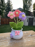 Crochet Knitted Flowers Pot , Cute Handmade Bouquet of Flowers, Home Decor Housewarming Gift for Her, Artificial Flower for Desktop , Car house warming flower