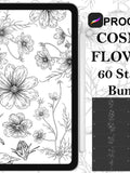Procreate - 60 Cosmos Flowers Tattoo Stamps, Hand drawn Tattoo & Design Fineline Stamps - Commercial Use, Procreate Brushes flower spore