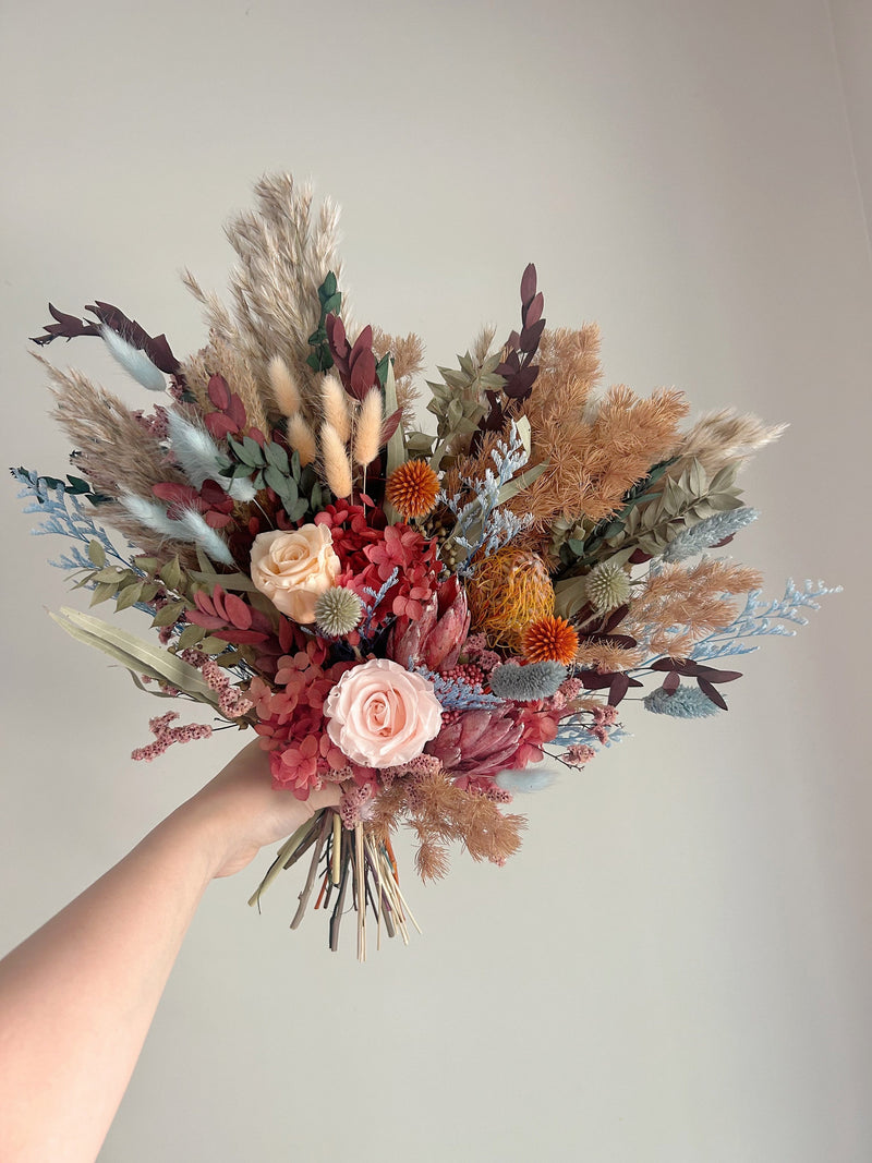 The Opera-Lilac Purple Dried Bridal Bouquet for Boho Wedding Ð Handmade Wildflower Arrangement with Pampas Grass and Thistle wedding flower
