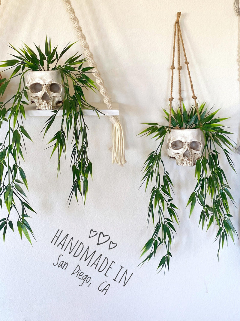 Skull Planter with Faux Plant  - Halloween Skull Plant - with Jute Twine or as Floating Shelve Decor - Gothic Home Decor - Boho Decor faux plants