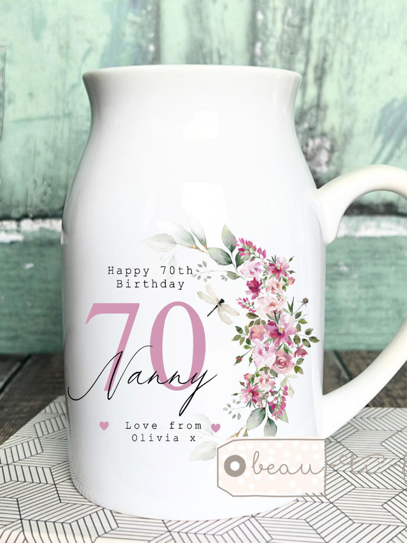 Personalised gift Birthday gift Special Birthday Milestone 21 30 40 50 60 70 Any age Floral Ceramic Small Vase Jug Mug Mum Friend Nanny birthday flower