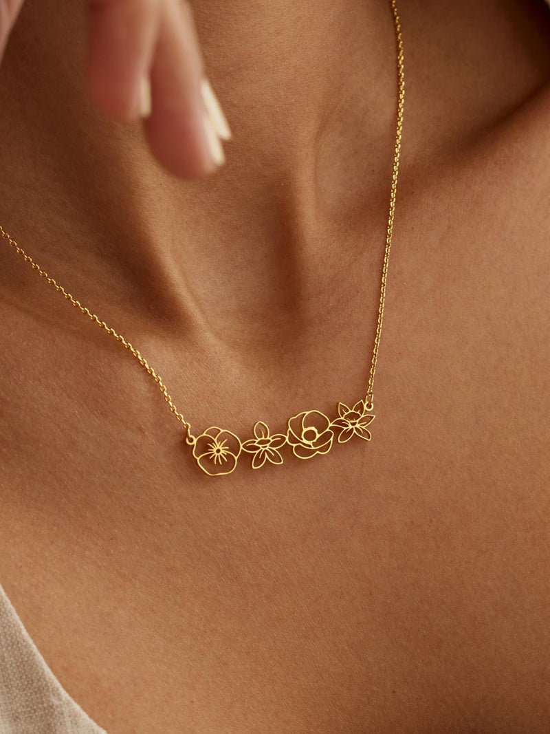 Personalized Multiple Birthflower Necklace, Family Birth Flower Bouquet Necklace, Mother's Necklace, Personalized Gift, Birthday Gift birthday flower