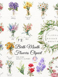 Watercolor Birth Month Flower Clipart,Birth Flower PNG,Watercolor Antique Floral PNG,Flower bouquet Graphic,Birthday Decor,card making,DIY birthday flower