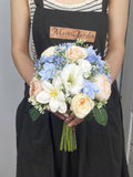 Silk Blue and Peach Wedding Bouquet, Rustic Flower Arrangement wedding flower