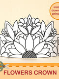 Flower Paper Crown Fairy Colouring Printable Kids Craft Costume DIY Floral Headband Birthday Art Activity Party Bag Filler Instant Download birthday flower