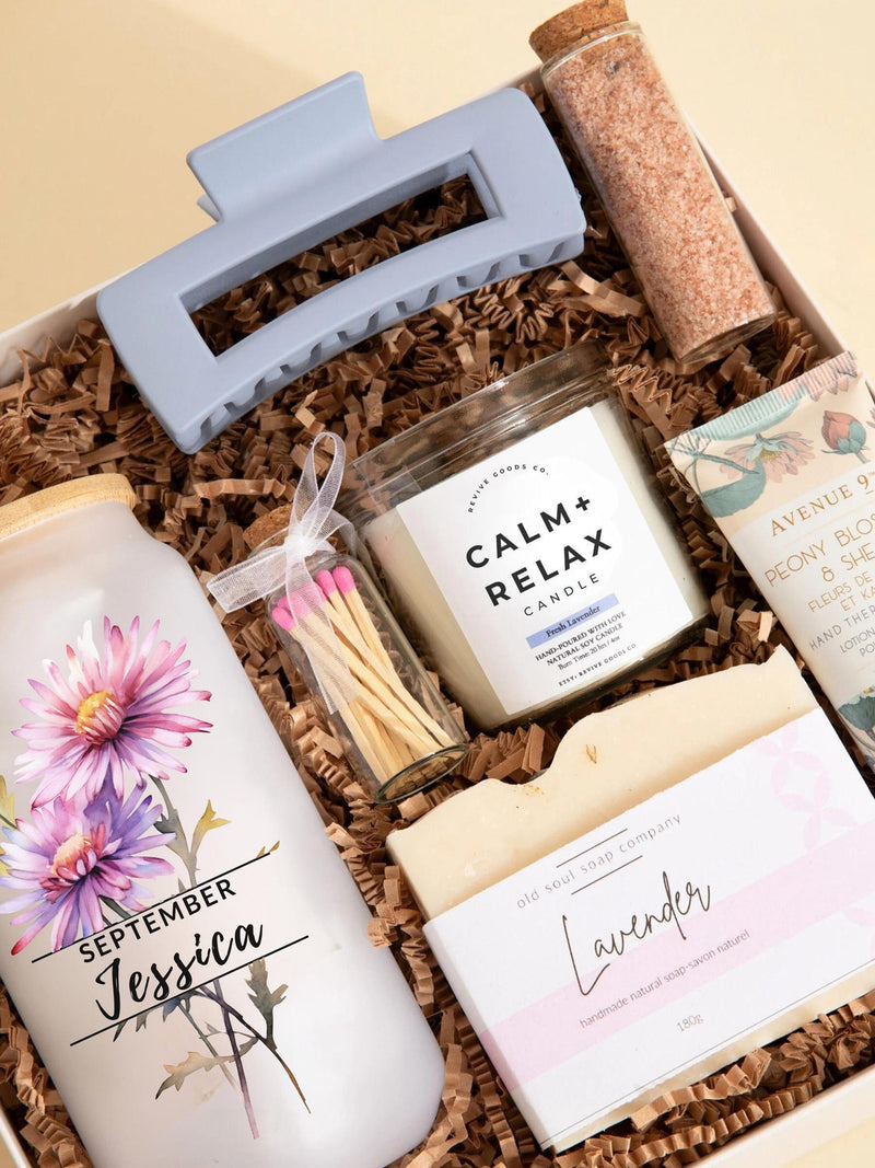 September Birth Flower Gift Idea May Birth Month Birthday Gift Box Personalized Gift Set Her Bday Gift Basket Birth Month Tumbler Bday Gift birthday flower