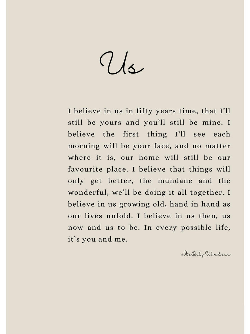 Romantic Poem Print - "Us" Anniversary Gift (Digital Download) Love Romance Flower