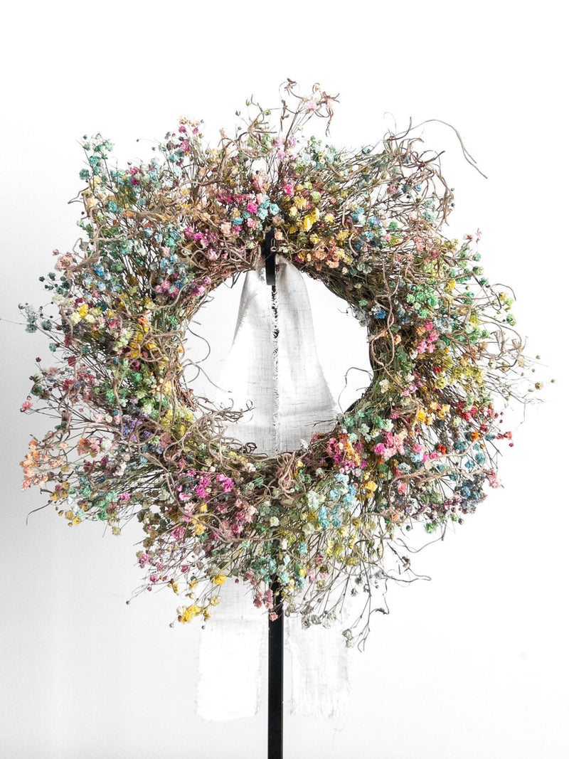 Cottagecore Dried Baby's Breath Wreath with Colorful Preserved Gypsophila, Perfect Gift, One-of-a-Kind Coquette Home Accent for Door or Wall house warming flower