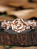 Custom Rose Flower Engagement Ring, Nature Inspired Leaf Branch Wedding Ring, 14k Gold June Birth Flower Promise Anniversary Rings For Women ANNIVERSARY
