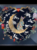 Hand-Painted Heavyweight Silk Scarf, Moonlit Menagerie, Mulberry Twill silk flower