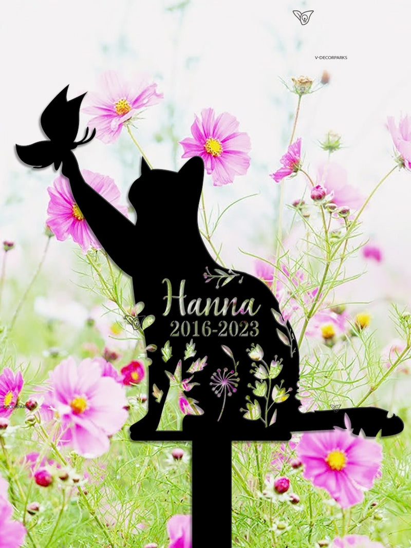 Personalized Cat Memorial Stake, Rusty Metal Stake, Cat Loss, Sympathy Sign, Pet Grave Markers, Remembrance Stake, Garden Decor, Flower Cat sympathy flower