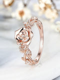 Vintage Rose Flower Engagement Ring, Custom Leaf Nature Inspired Wedding Rings For Women, 14k Rose Gold June Birth Flower Anniversary Rings ANNIVERSARY