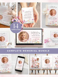 Funeral Bundle Flowers, Editable Celebration of Life Templates, Printable Digital Set, Memorial Service Pack, Canva, Wildflower, Pink, WF1 sympathy flower