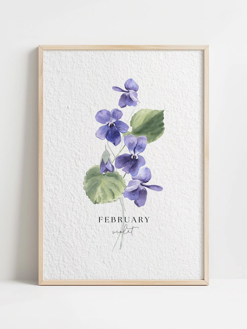 Watercolor February Violet Birth Month Flower Vintage Floral Art Print, Minimalist Home Decor, Botanical Illustration Wall Poster birthday flower