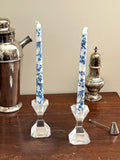 Chinoiserie Pattern Blue & White Taper Candles with birds and florals house warming flower