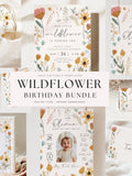 Editable Wildflower Birthday Bundle Girl Flower Birthday Digital Invitation Template Wild Flower Package Instant Download Boho Minimalist birthday flower