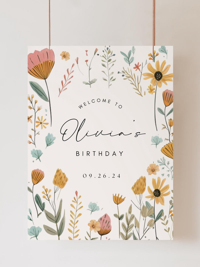 Wildflower Birthday Welcome Sign Digital Wild Flower Birthday Welcome Poster for Girl  Birthday Flower Theme Editable Birthday Party Boho birthday flower