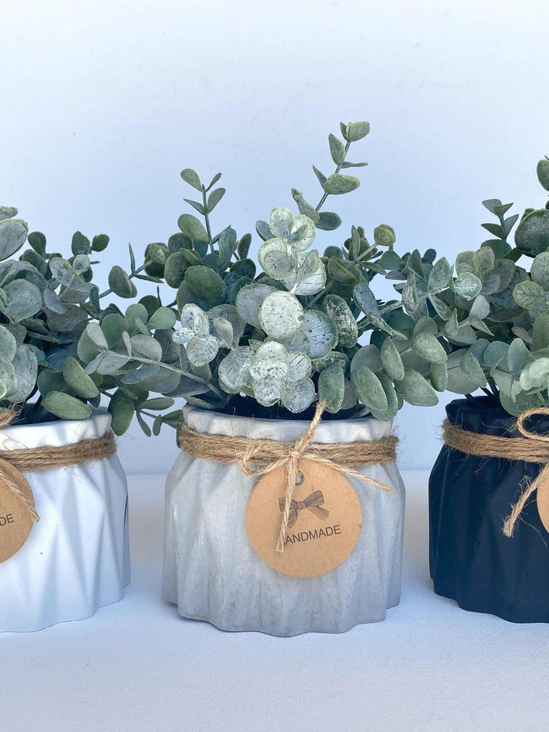 Artificial Eucalyptus Plant in Handmade Concrete Pot - white, black or gray planter - Faux Eucalyptus - Rustic, Farmhouse Decor, Fake Plant faux plants