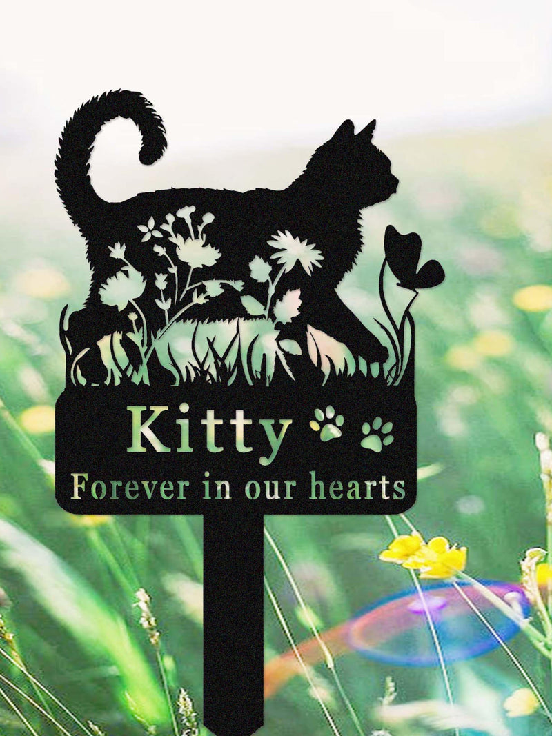 Custom Cat Memorial Stake,Cat Grave Marker,Metal Cat Garden Stake with Flowers,Personalized Cat Loss Gift,Cat Garden Decor,Cat Yard Stake sympathy flower