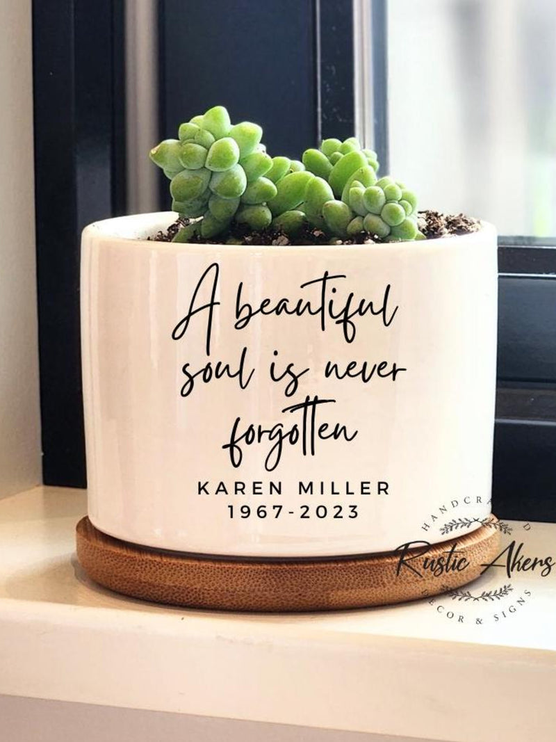 Personalized Memorial Gift Planter Ð Custom Celebration of Life Pot, Sympathy Keepsake, Faux or Live Succulent Option sympathy flower