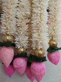 Jasmine With Lotus Garland Toran for Festive Celebrations ,Wedding Decor String Langavoni ,Mangalasnanam ,Seemantham Pellikooturu Decoation house warming flower