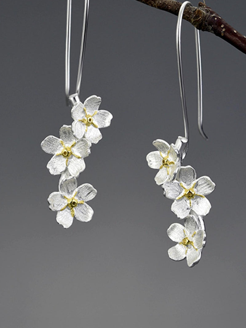 Silver Forget Me Not Earrings ¥ 43mm ¥ Sterling Silver Stamped 925 ¥ Tariff Free Delivery to USA FLOWER DELIVERY