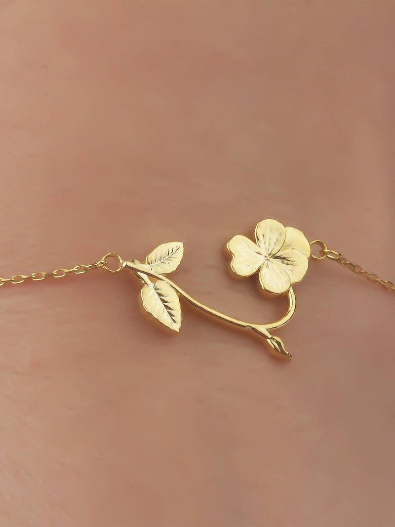 Gold 18K Birth Flower Bracelet, Custom Birthday Gift, Sterling Silver Jewelry birthday flower