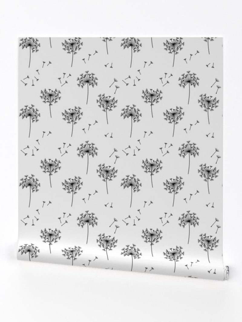 Dandelion Wallpaper - Black Blowing Dandelions For Mom By Misstiina - Custom Printed Removable Self Adhesive Wallpaper Roll by Spoonflower flower spore