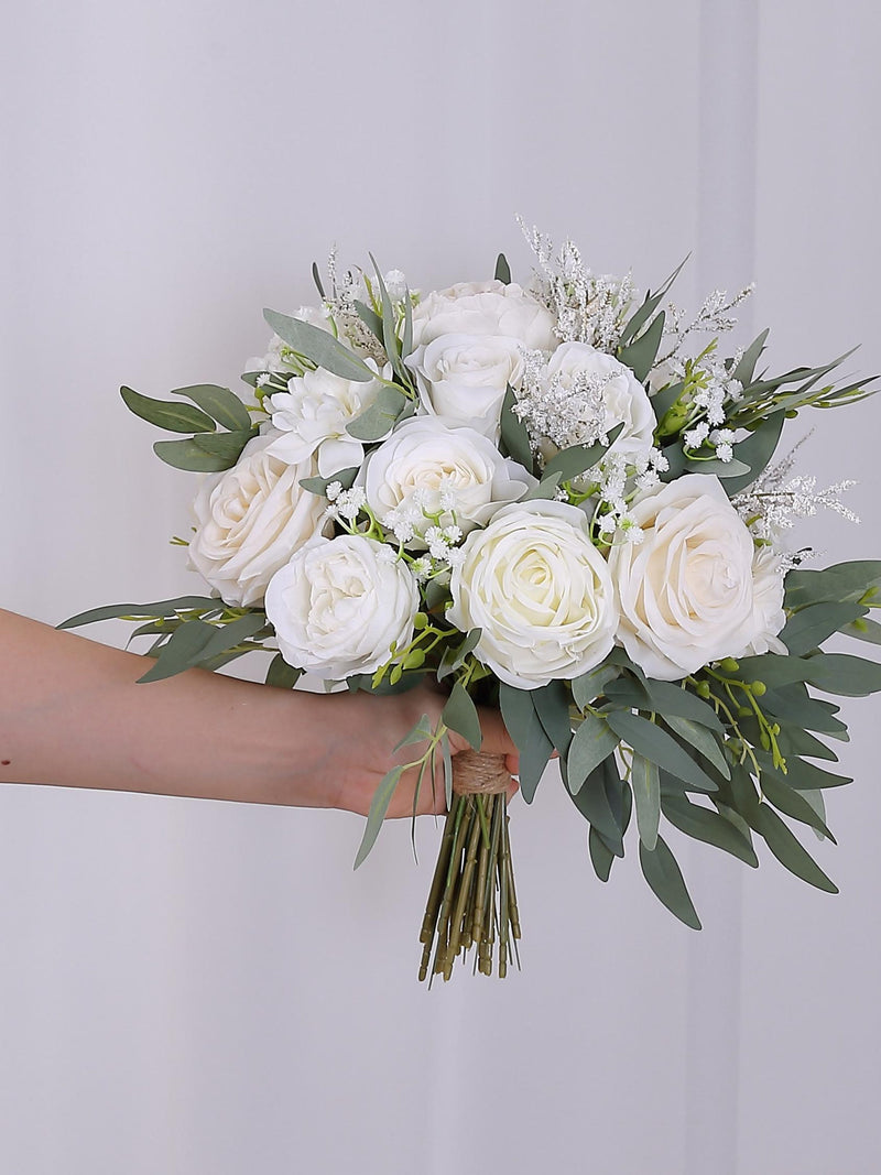 White Peony Bridal Bouquet: Rustic Willow Boho Wedding Flowers Bouquet