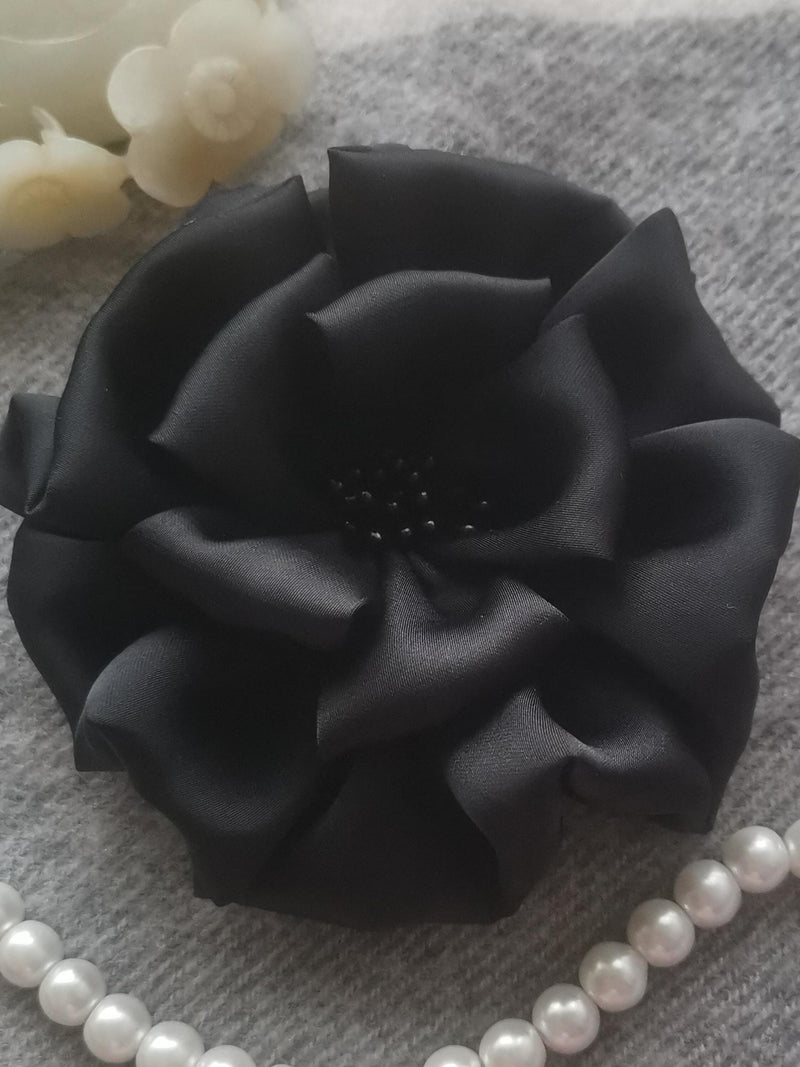 Larger Handmade Silk Flower Fabric Flower  (3-3/4 inches) In Black MY-439-06 Ready To Ship silk flower