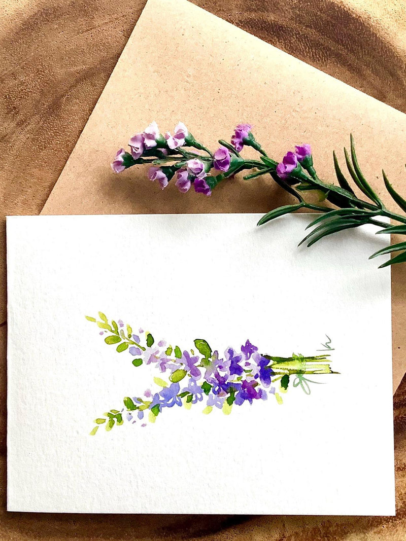 Set of 3, Original hand painted  watercolor floral, lavender, wild flower, blank greeting, Thank you, sympathy, Birthday cards 4.25"x5.5" sympathy flower