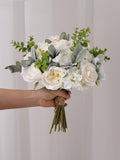 White Rose & Peony Wedding Bouquet Eucalyptus, White Flower  Lamb's Ear Bouquet, White Bridal Bridesmaid Silk Flower Bouquet Wedding Bouquet