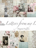 Letters From My Love Digital Papers / Printable Journal French Script Letters Lace Floral Receipts Love Romance Flower