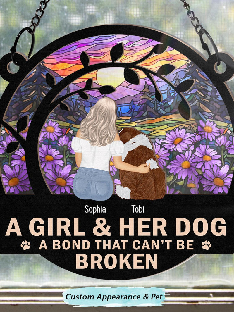 Flower Field A Girl And Her Dog, Personalized Window Hanging Suncatcher Ornament, Dog Memorial Gifts, Pet Loss Gifts, Pet Sympathy Gift sympathy flower