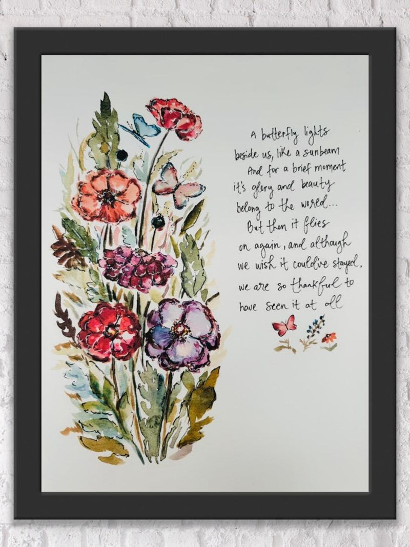 A Butterfly Lights Beside Us Like A Sunbeam, Grief Gift Never Alone, Sympathy Butterfly Tribute Print, Butterfly Loss Poem Artwork sympathy flower