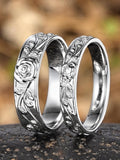 Vintage White Gold Rose Flower Couple Ring Set Leaf Nature Inspired His And Her Wedding Rings Unique Mens Ring Wedding Band Anniversary Ring ANNIVERSARY