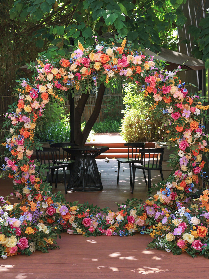 Colorful Rose Flower Row: Wedding Arch Aisle Runner wedding flower