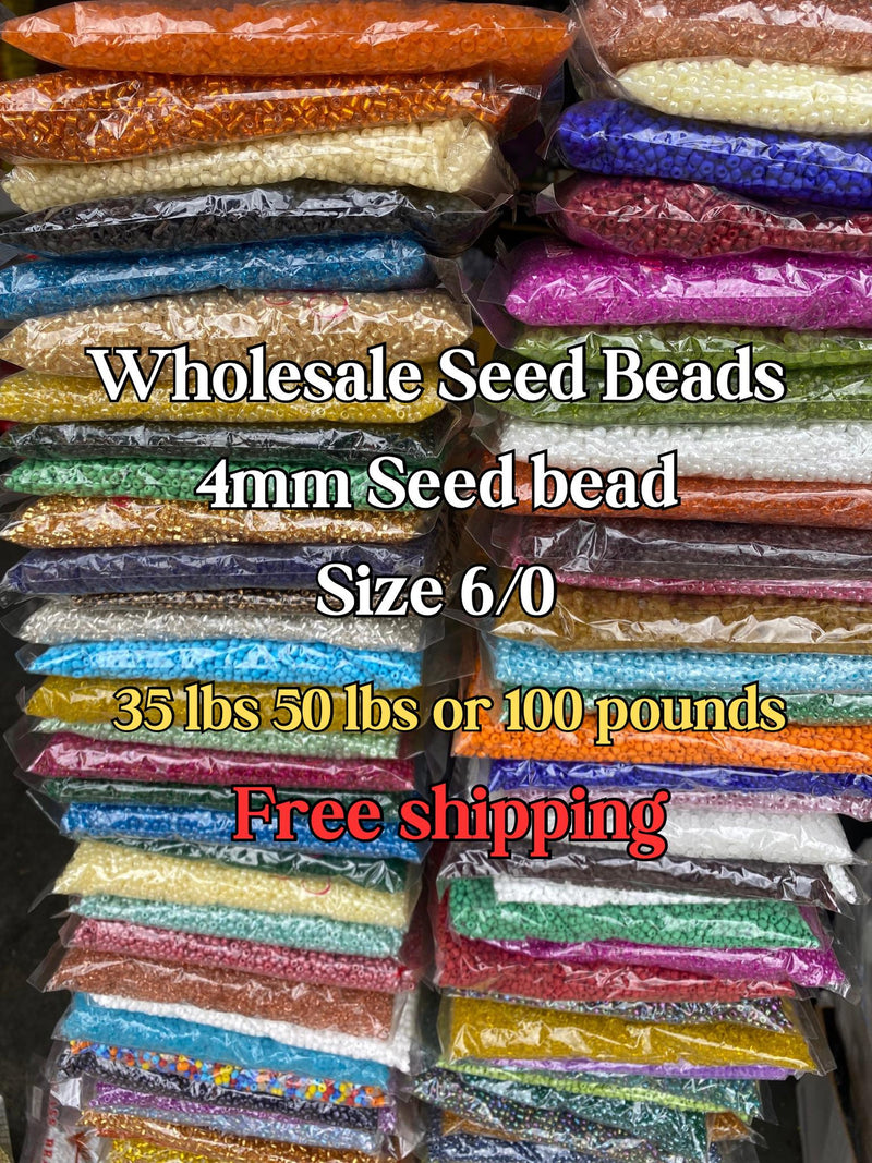 Wholesale Beads-  4mm seed beads,  Size 6/0 , Glass Seed Beads, Rocaille, Beads. Assorted - Jewelry Making- Beaded Jewelry- 50 pounds seeds bulk