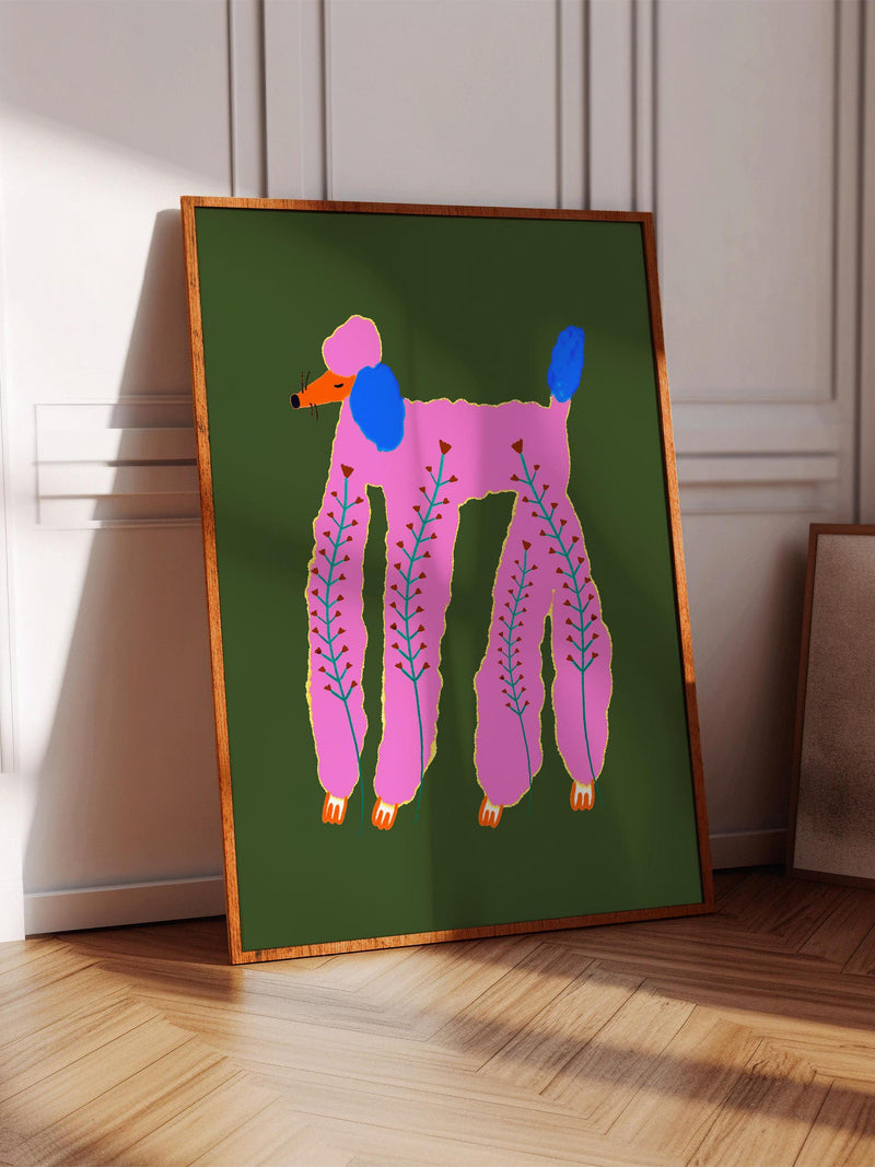 Poodle and Plants, Art Print, Dog Home Decor, Housewarming, Illustration, Gift for Her house warming flower