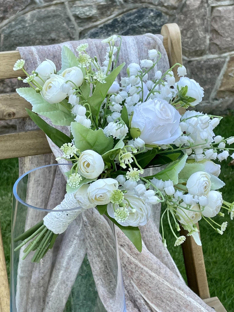 Lily of the Valley Bridal Bouquet: White Rose & Ranunculus Silk Flower silk flower