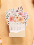 Floral Bouquet Desk Calendar with Jesmonite Stand: Personalized 12-Month Calendar (Start Any Month) ANNIVERSARY