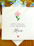 Mum Birthday Card, handmade crochet flower card, TLC0536 birthday flower
